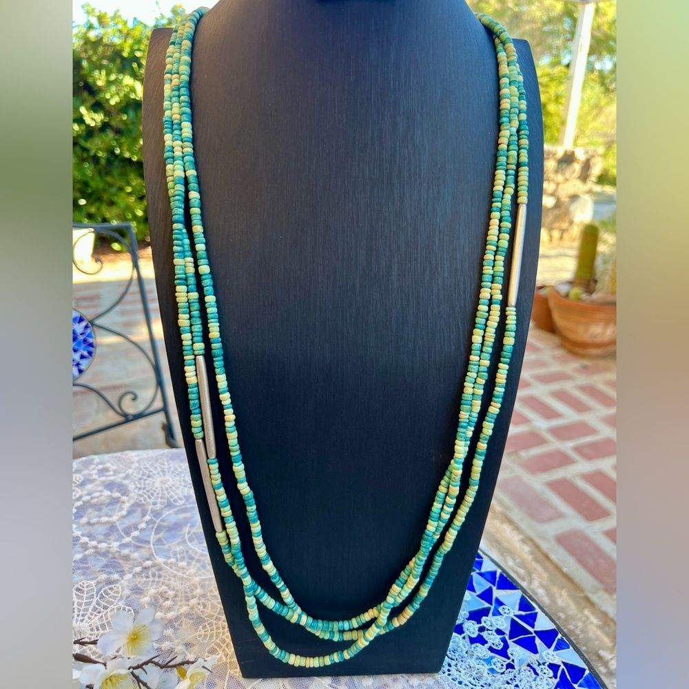 Vintage Liz Claiborne Turquoise Heshi Multi-strand Beaded Necklace 44.5”